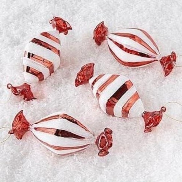 Large Mixed Glass Christmas Candy Peppermint Tree Ornaments Decor 4 Count - Picture 3 of 4